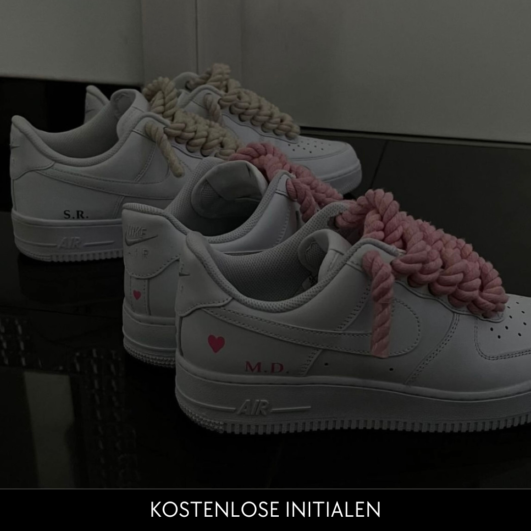 Custom Nike AIR Force 1 Sneaker - Dicke Schnürsenkel/Rope Babyblau