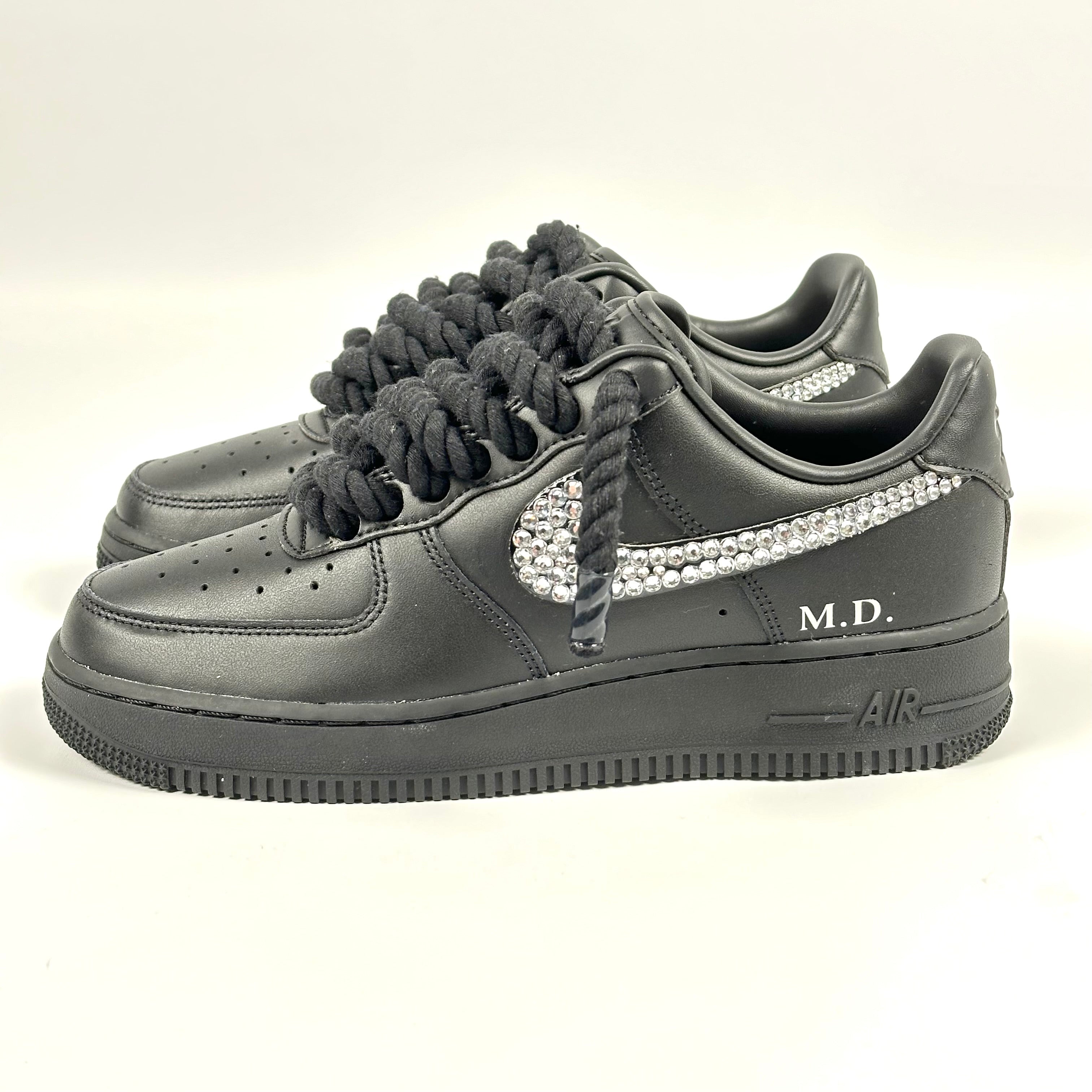 Custom Nike AIR Force 1 Sneaker - Swarov x Dicke/Rope Schnürsenkel Schwarz