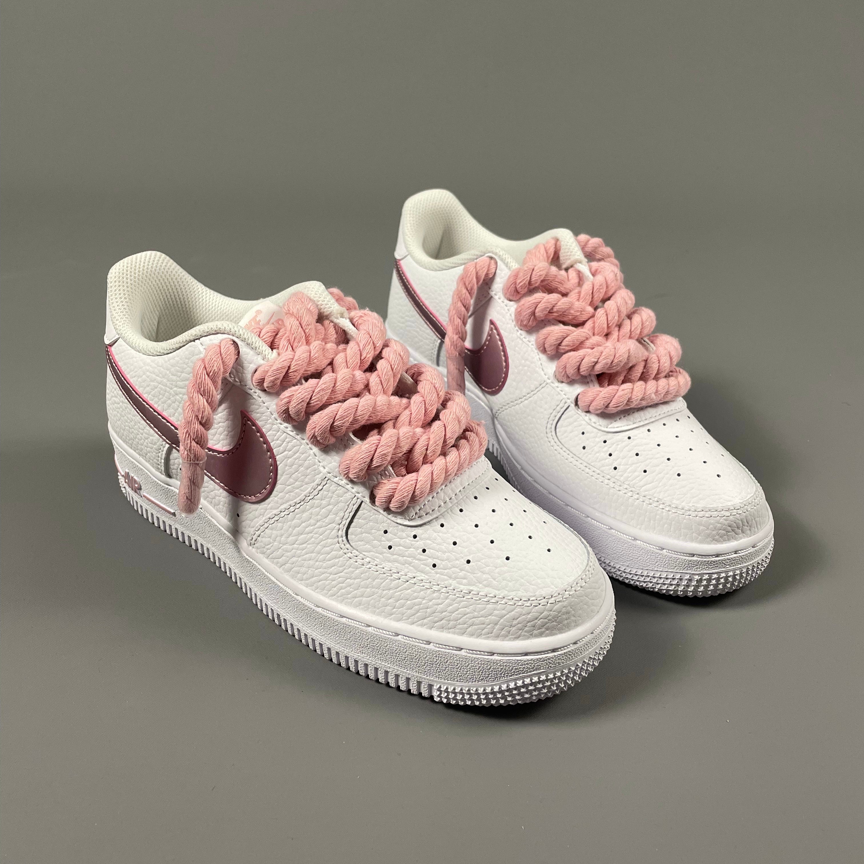 Custom Nike AIR Force 1 Sneaker - Rope Schnürsenkel Limitierte Pink Edition