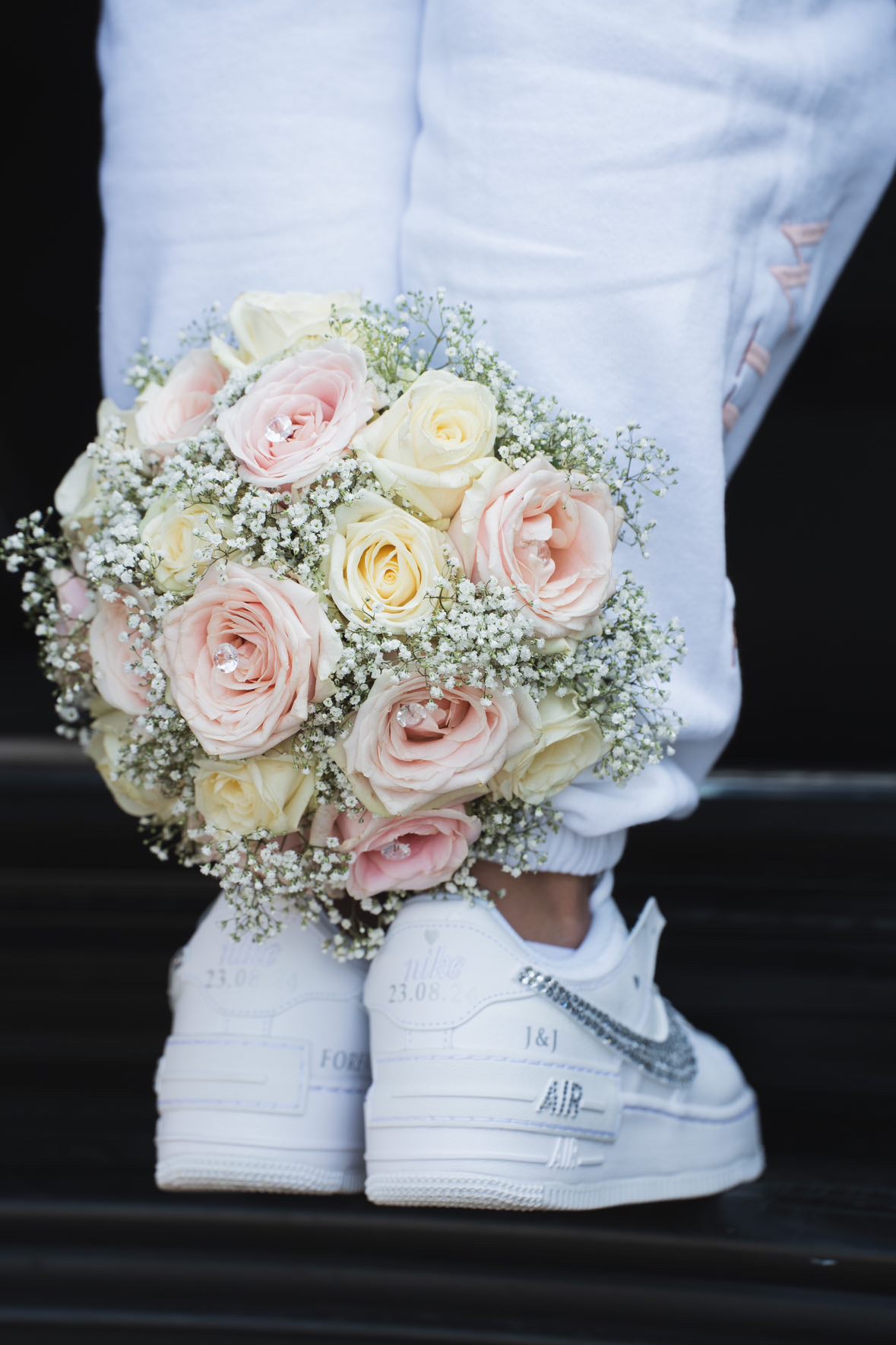 Custom Nike AIR Force Shadow 1 Sneaker - Swarovski Rhinestones WEDDING EDITION