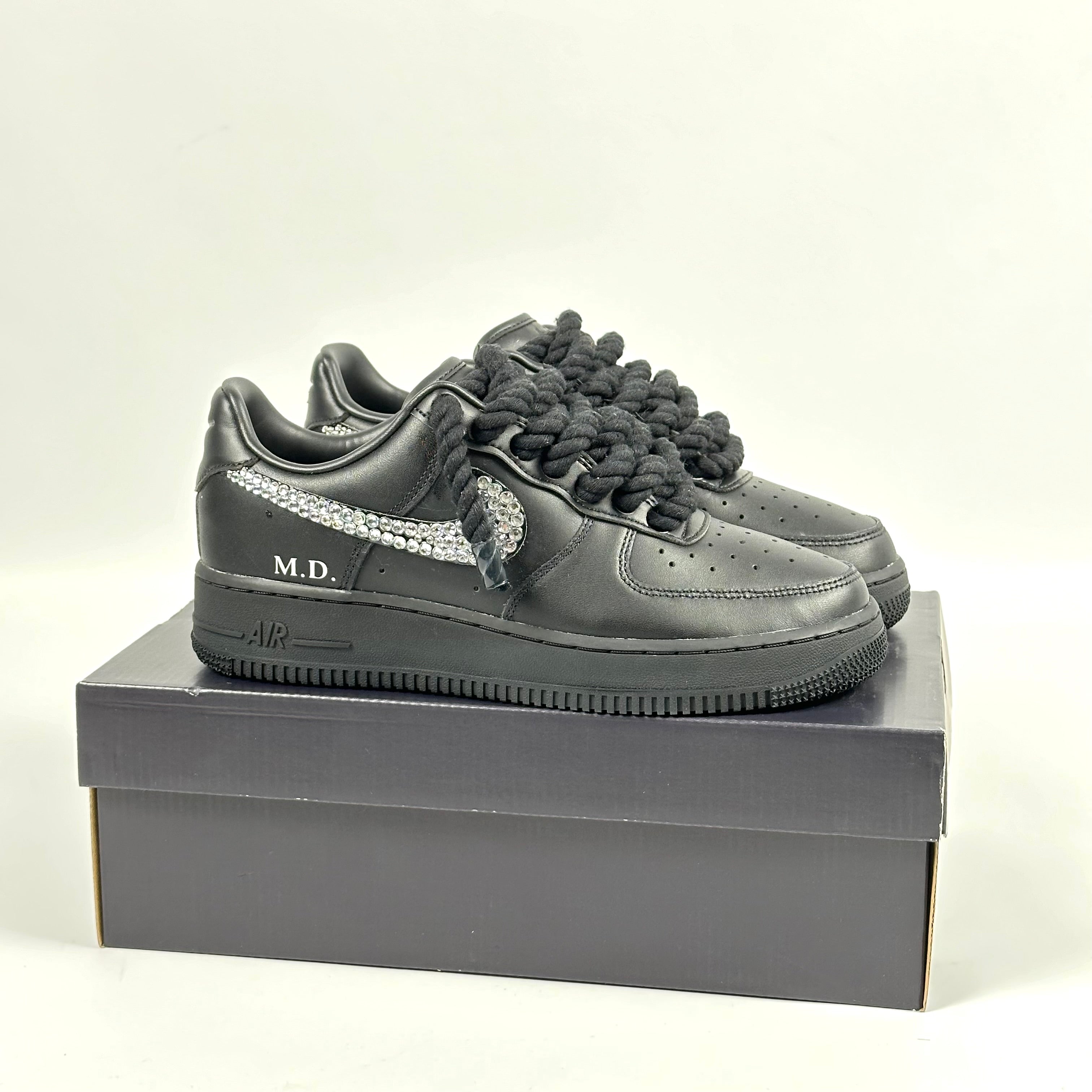 Custom Nike AIR Force 1 Sneaker - Swarov x Dicke/Rope Schnürsenkel Schwarz