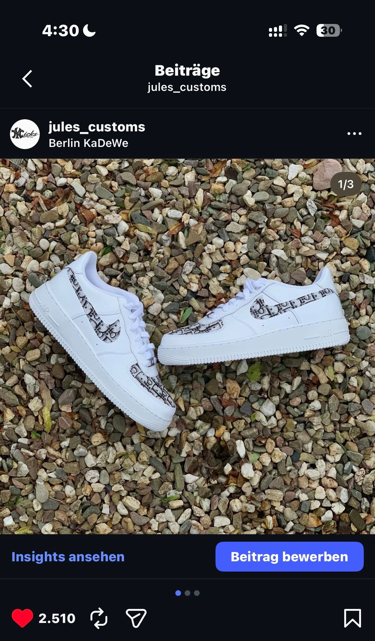 AF1 SHADOW VERSION Customized - CD Black SWOOSH BEIDE Sonderanfertigung