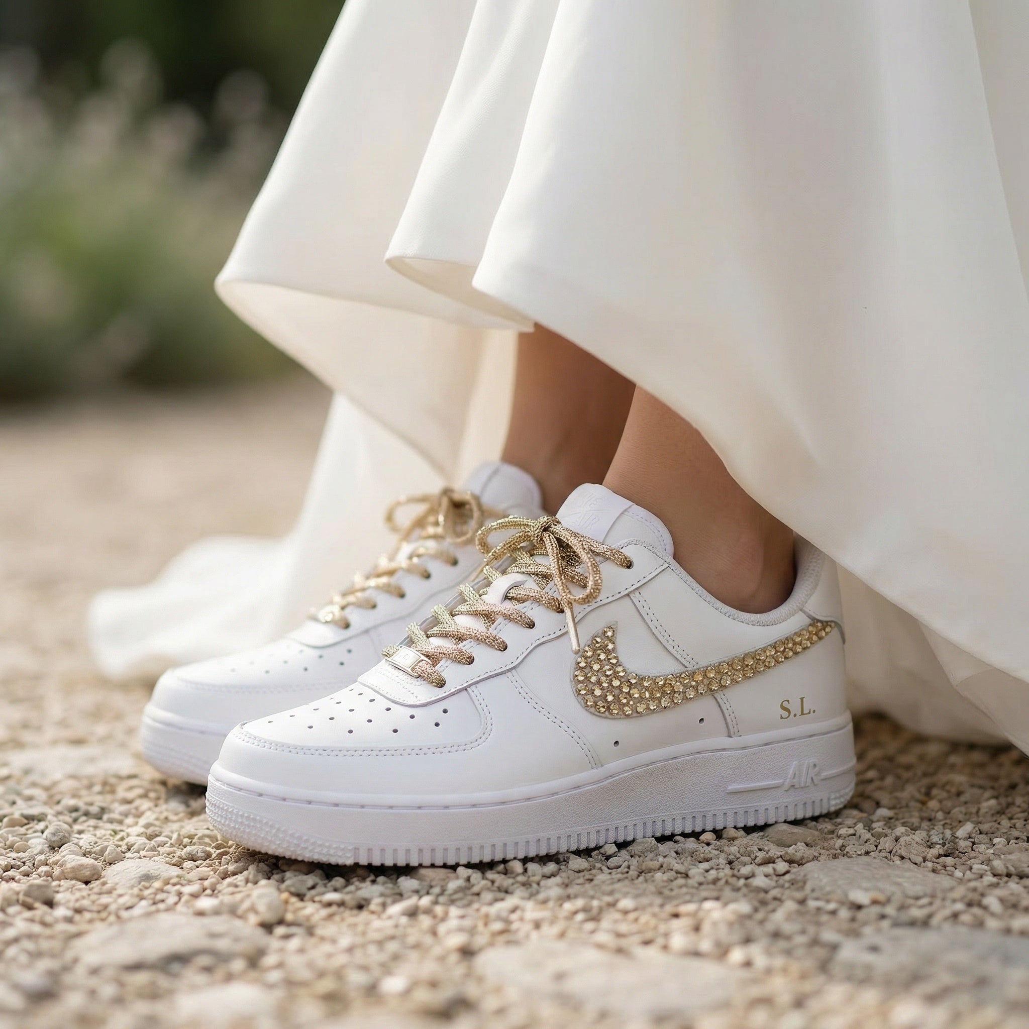 Custom Nike AIR Force 1 Sneaker - Swarovski Gold Wedding Edition 2.0
