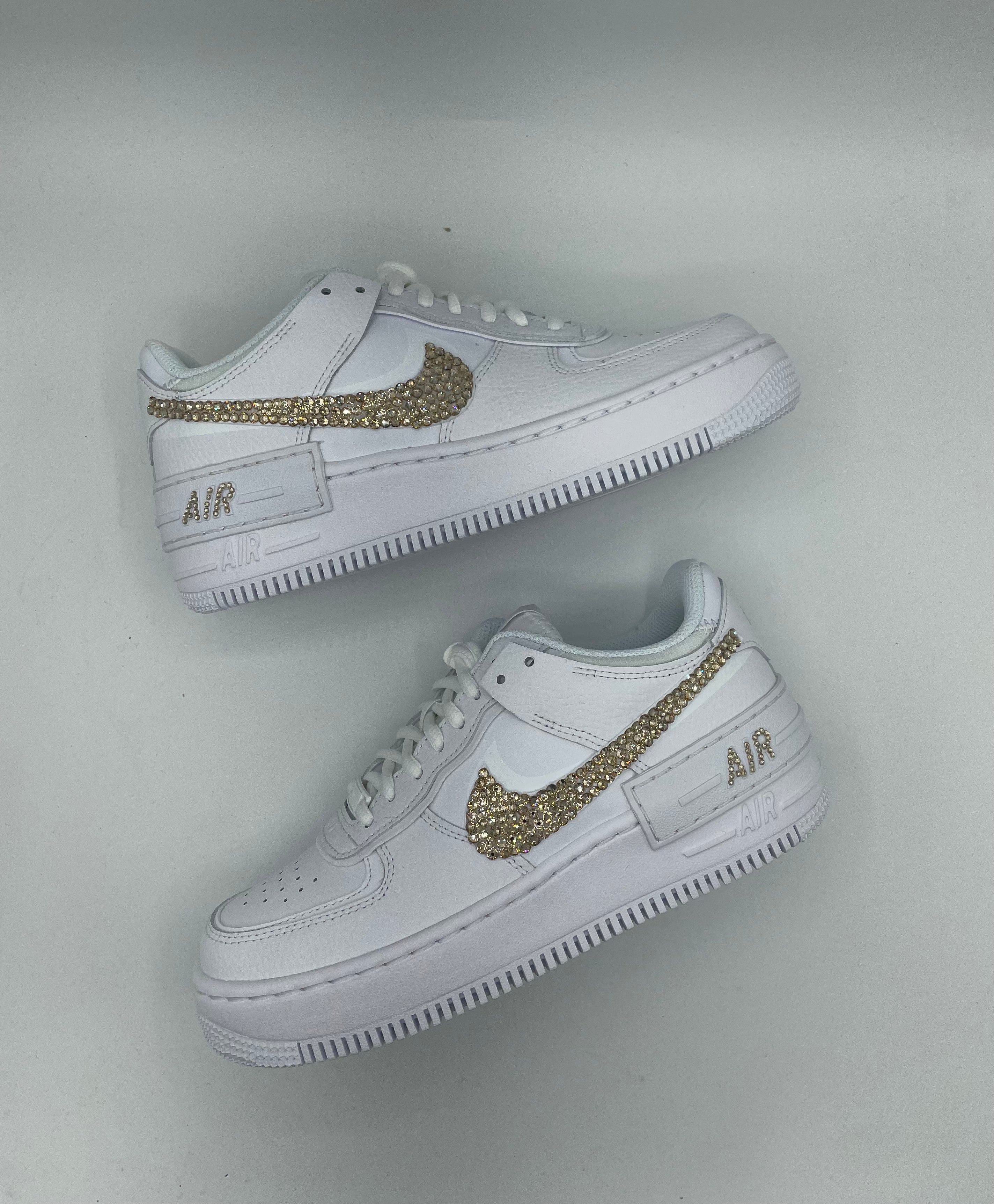 Custom Nike AIR Force Shadow 1 Sneaker - Goldene Swarovski Strasssteine