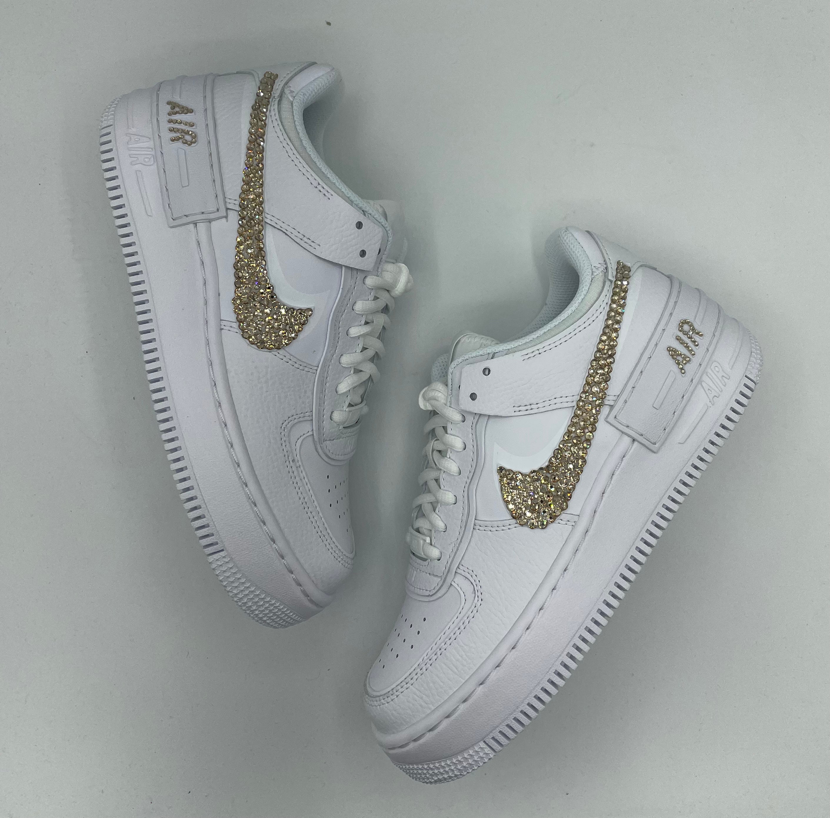 Custom Nike AIR Force Shadow 1 Sneaker - Golden Swarovski Rhinestones