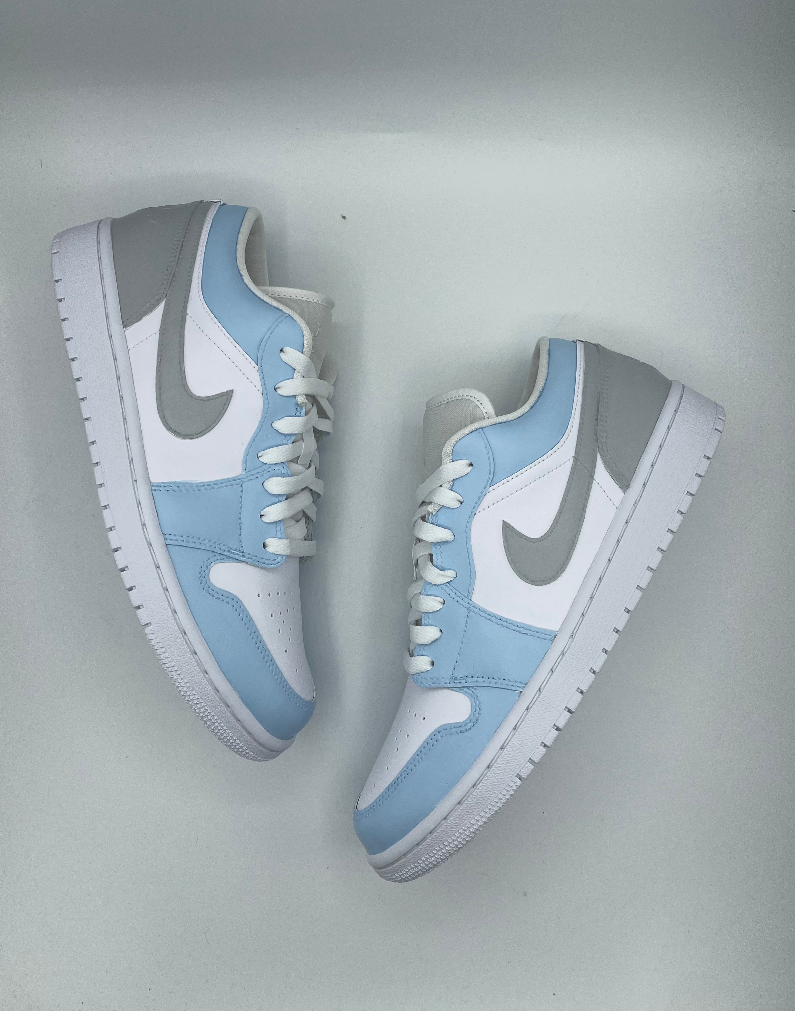 Custom NIke AJ1 Low Sneaker- Gray & Baby Blue