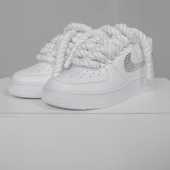 Custom Nike AIR Force 1 Sneaker - Swarovski x Thick/Rope Laces White