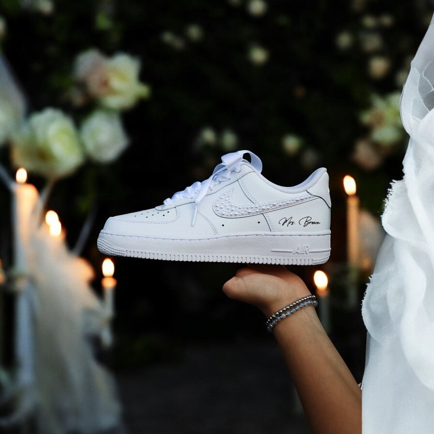 Custom Nike AIR Force 1 Sneaker - Pearl Wedding Edition