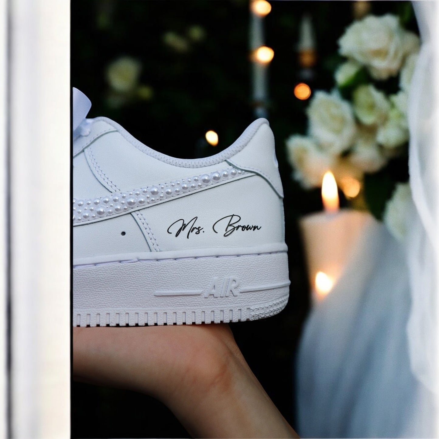 Custom Nike AIR Force 1 Sneaker - Pearl Wedding Edition