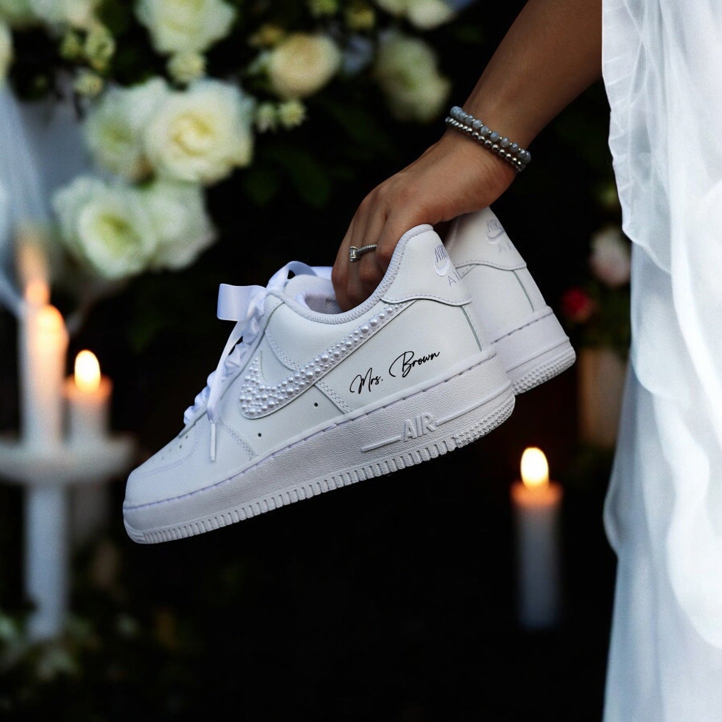 Custom Nike AIR Force 1 Sneaker - Pearl Wedding Edition