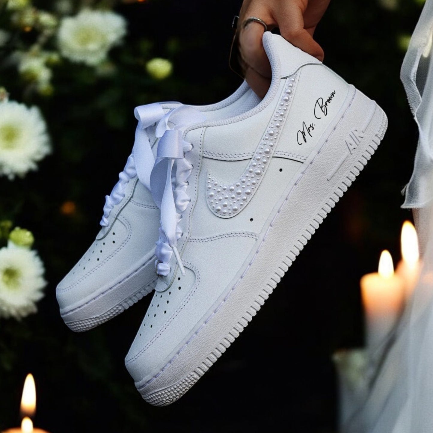 Custom Nike AIR Force 1 Sneaker - Pearl Wedding Edition