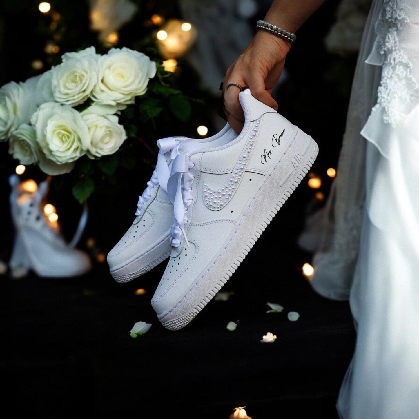 Custom Nike AIR Force 1 Sneaker - Pearl Wedding Edition