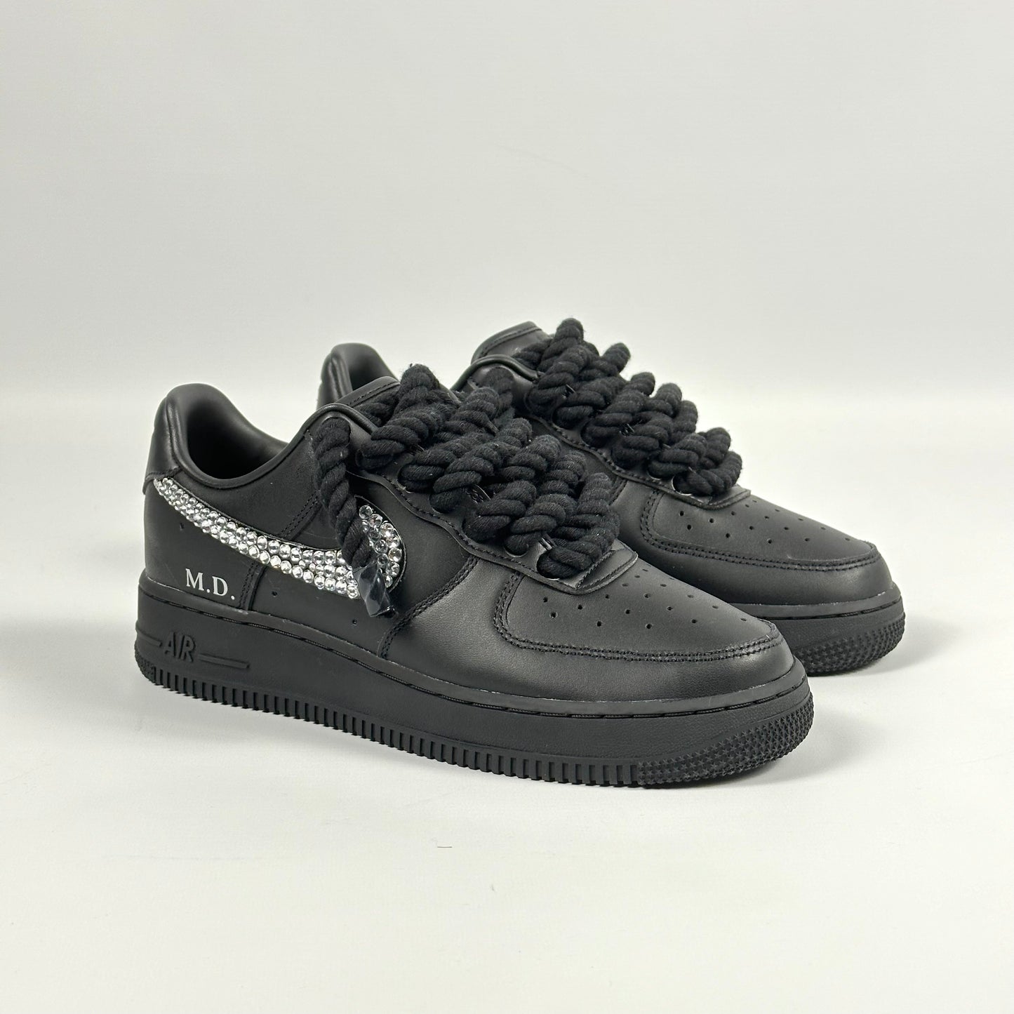 Custom Nike AIR Force 1 Sneaker - Swarovski x Dicke/Rope Schnürsenkel Schwarz