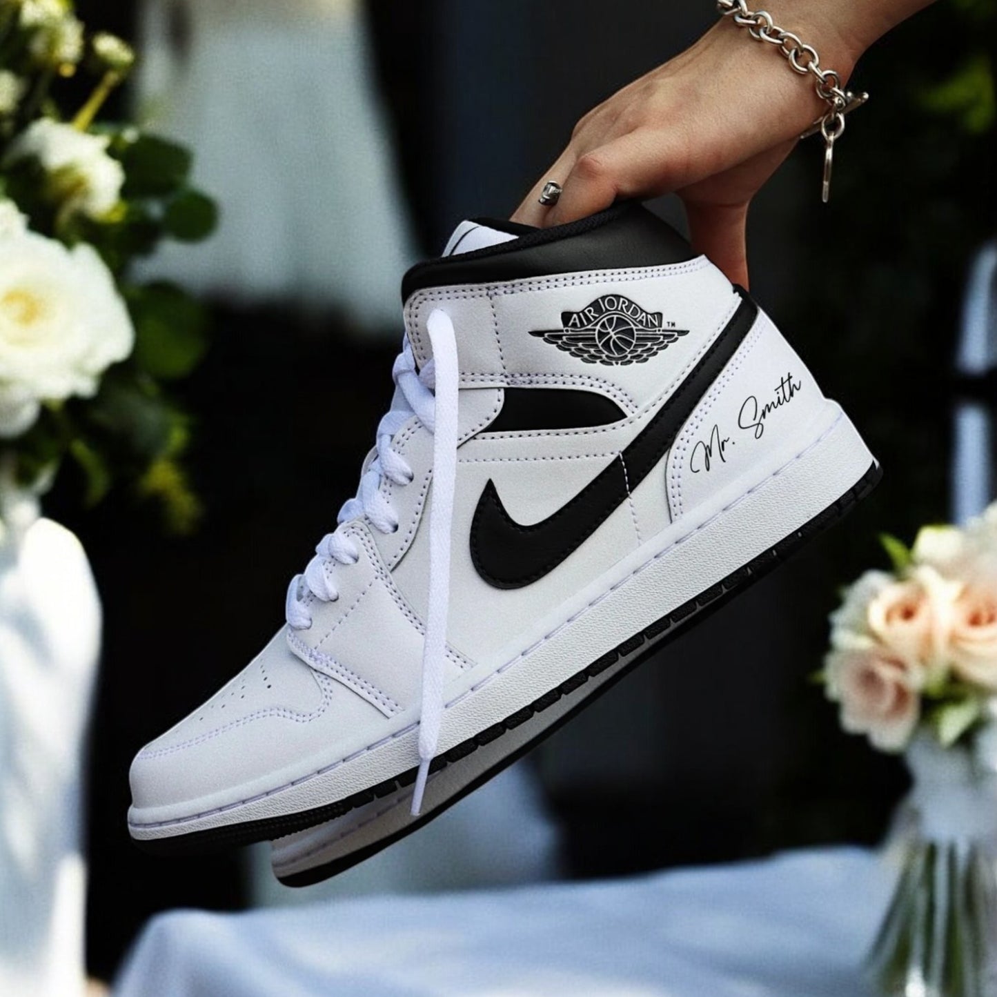 Custom Nike AJ1 Mid Customized - Men Wedding Edition