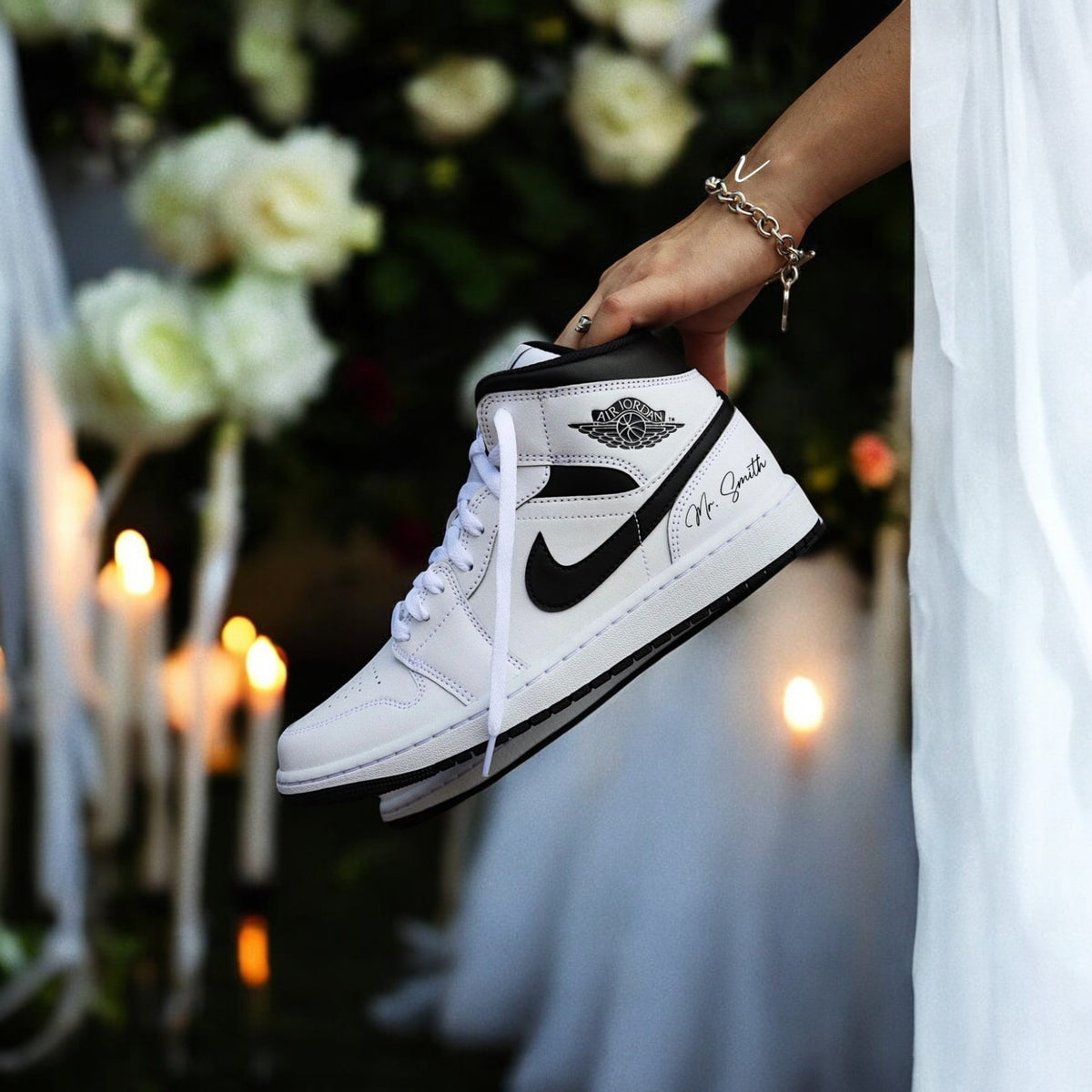 Custom Nike AJ1 Mid Customized - Light Bone