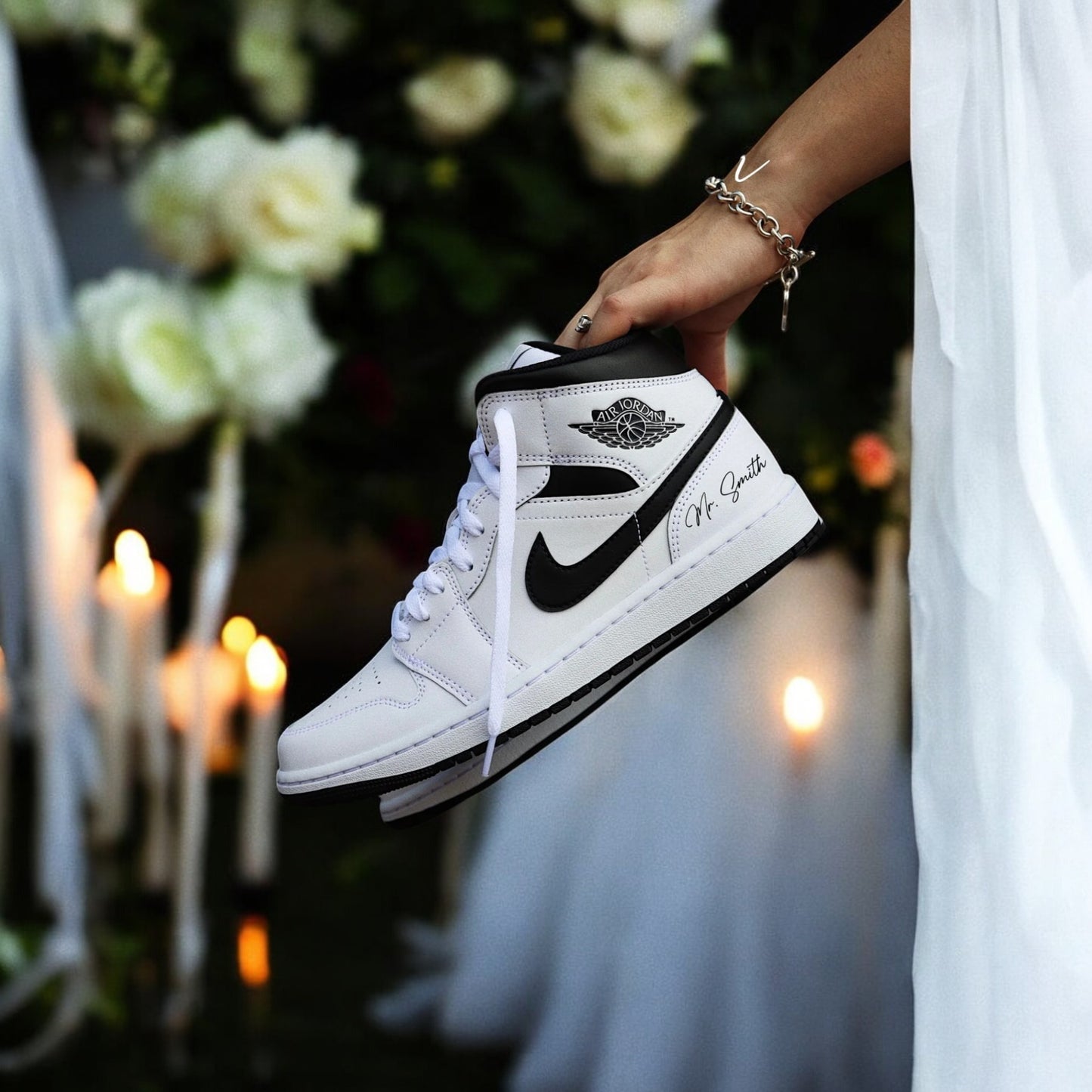 Custom Nike AJ1 Mid Customized - Men Wedding Edition