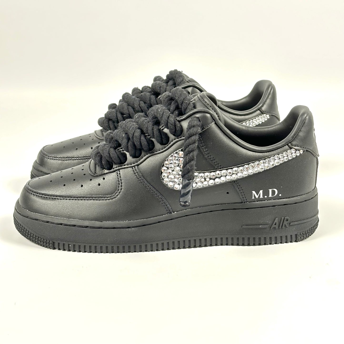 Custom Nike AIR Force 1 Sneaker - Swarovski x Dicke/Rope Schnürsenkel Schwarz