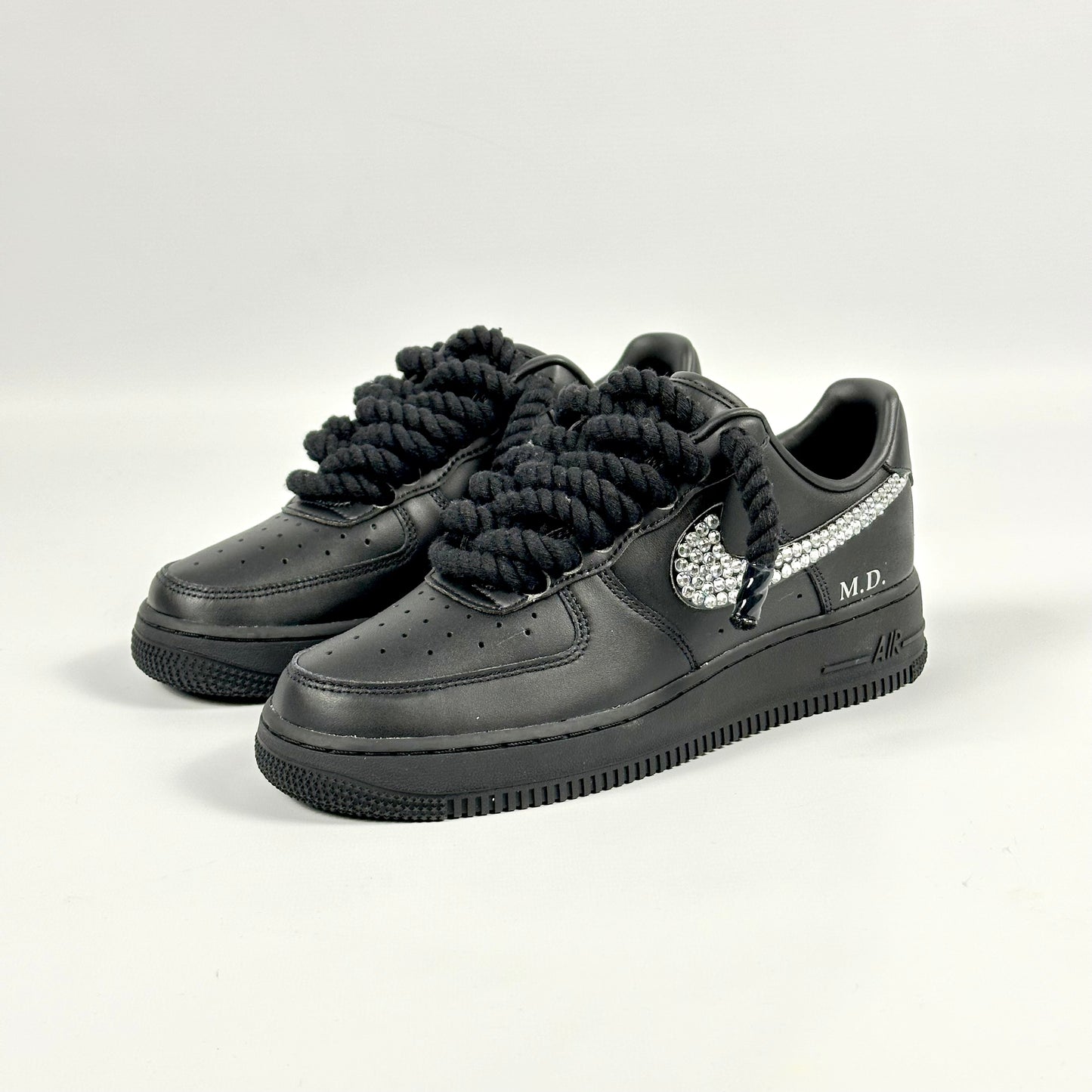 Custom Nike AIR Force 1 Sneaker - Swarovski x Dicke/Rope Schnürsenkel Schwarz