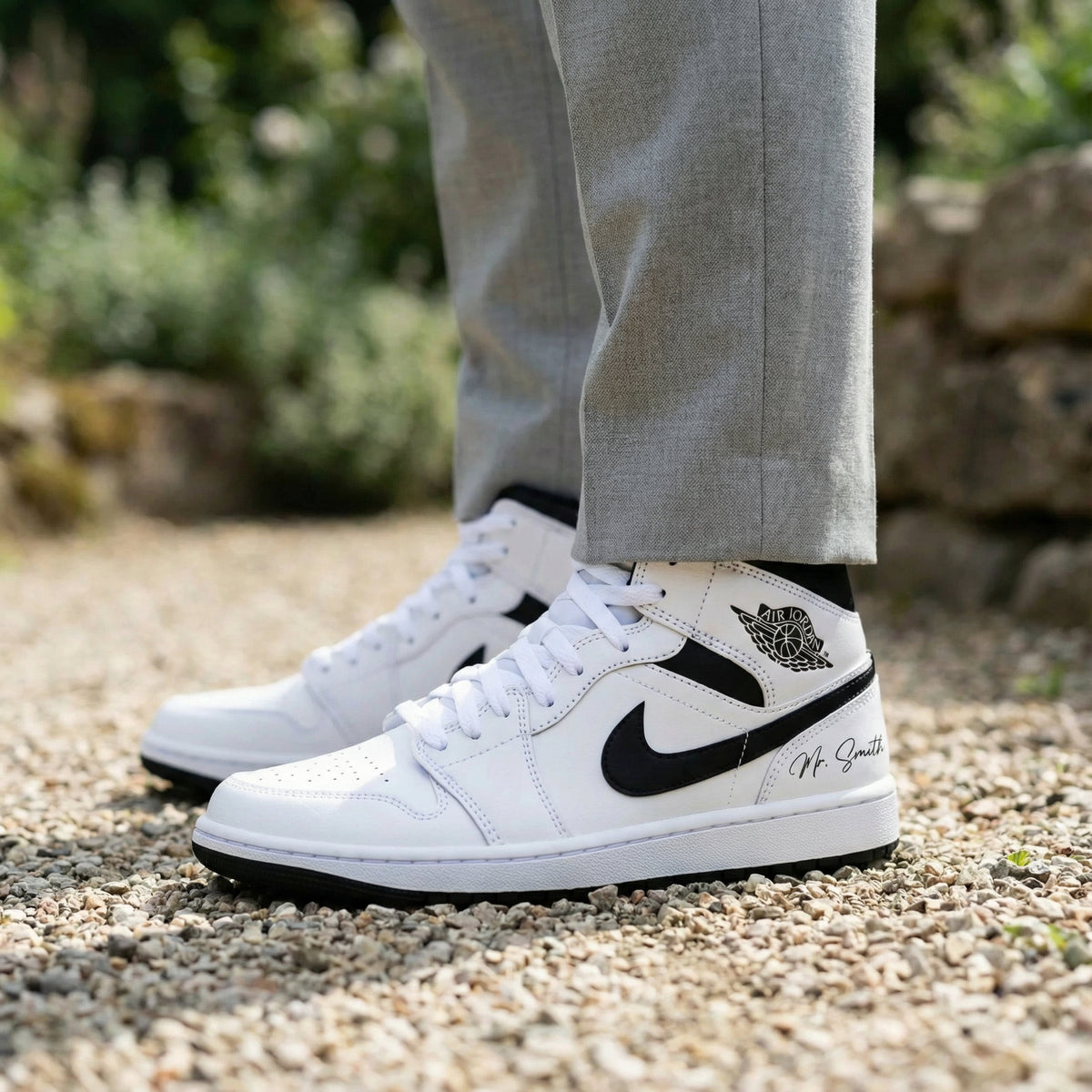 Custom Nike AJ1 Mid Customized - Light Bone