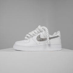 Custom Nike AIR Force 1 Sneaker - Swarovski x Thick/Rope Laces White