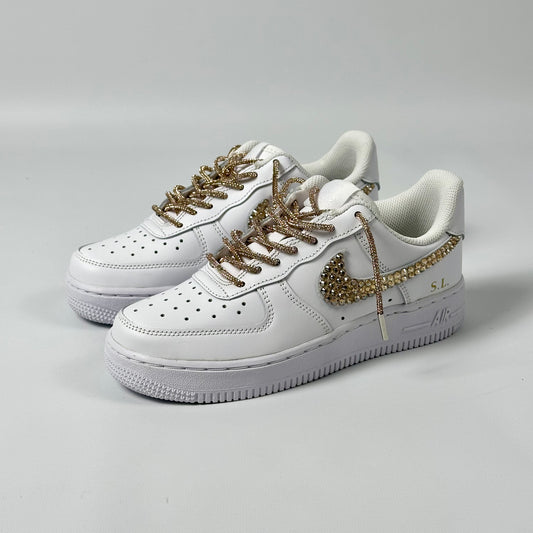 Baskets personnalisées Nike AIR Force 1 personnalisées - Strass Swarovski GOLD EDITION