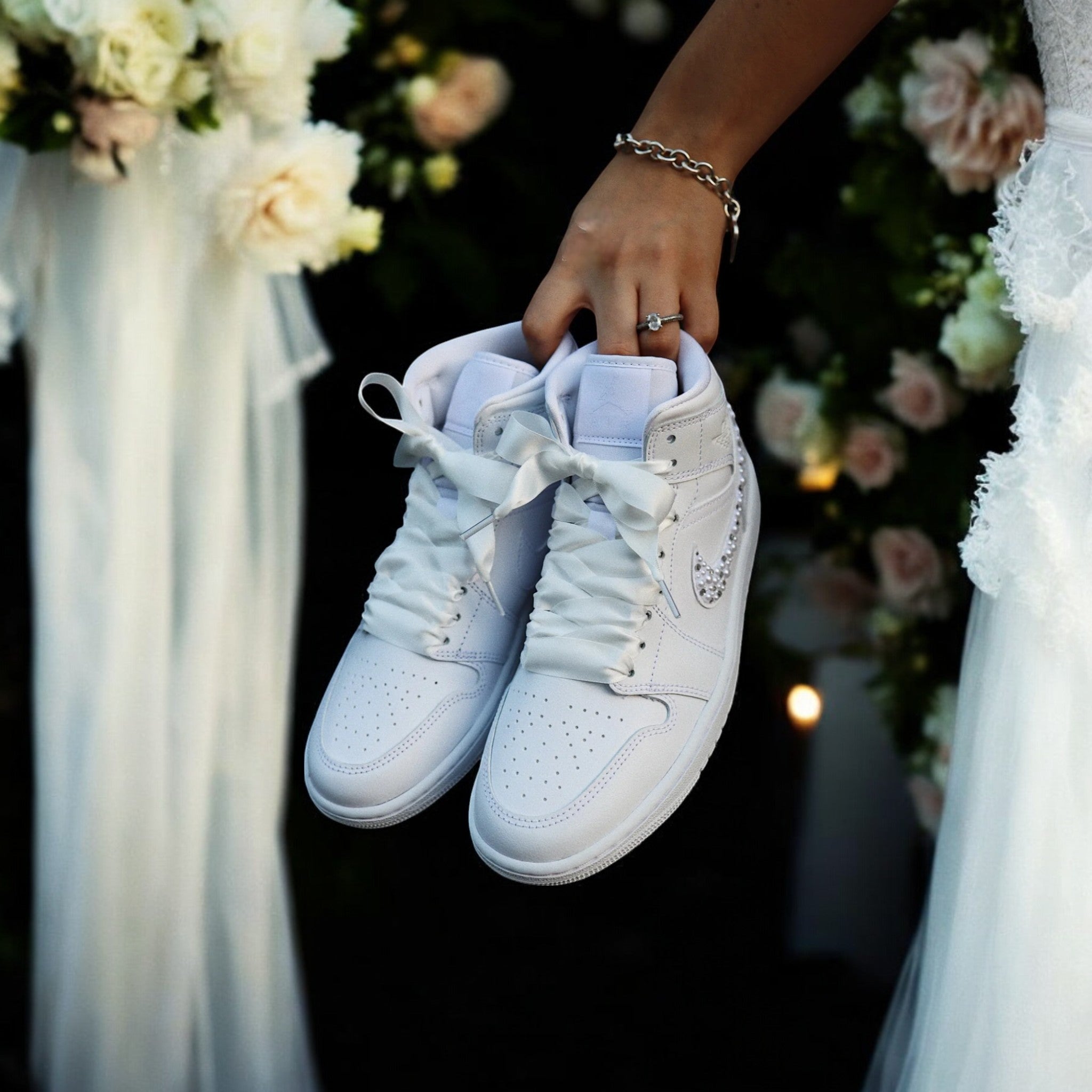 Custom Nike AJ1 Mid Customized - Wedding Edition