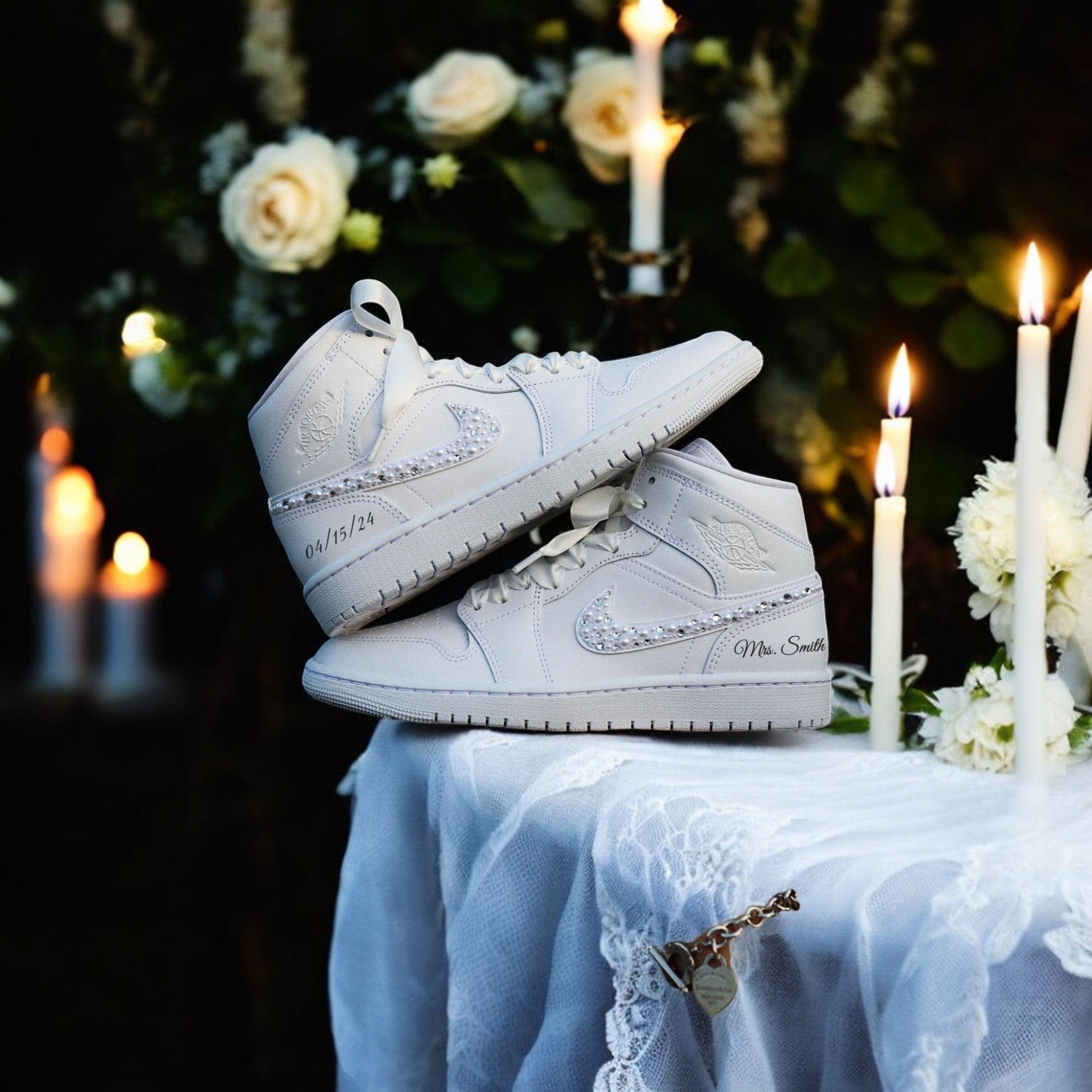 Custom Nike AJ1 Mid Customized - Wedding Edition
