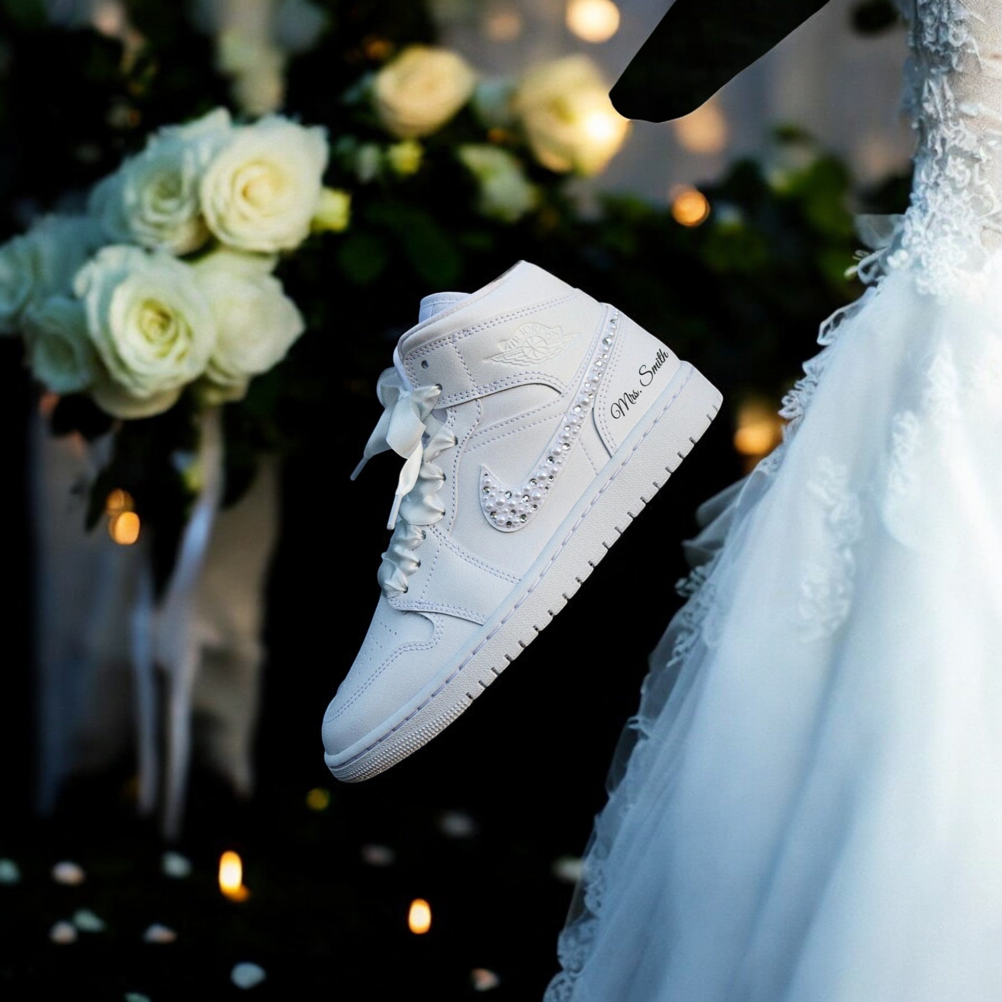 Custom Nike AJ1 Mid Customized - Wedding Edition