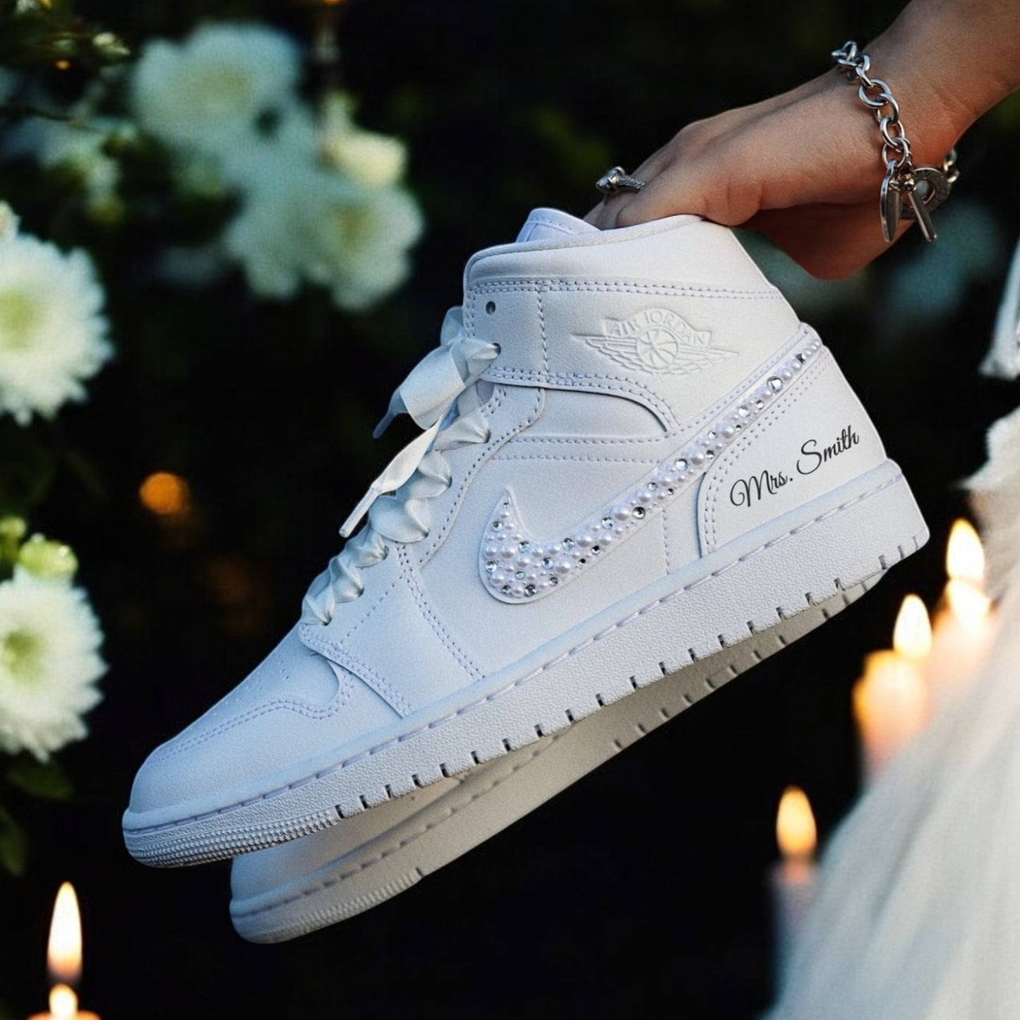 Nike AJ1 Mid personnalisée personnalisée - Os clair
