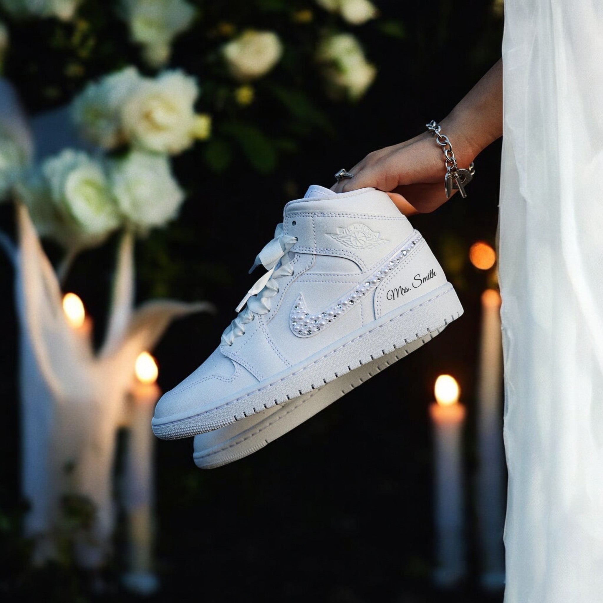 Custom Nike AJ1 Mid Customized - Wedding Edition