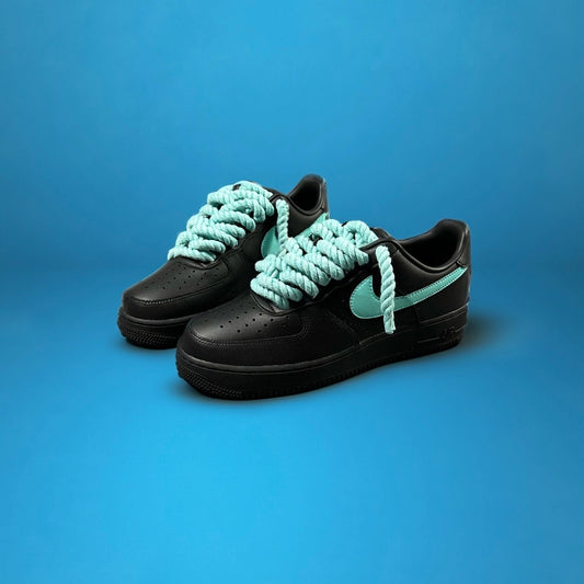 Custom Nike AIR Force 1 Sneaker - Thick/Rope Laces Black Blue