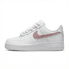 Custom Nike AIR Force 1 Baskets - Lacets Rope Blancs + Strass Rose