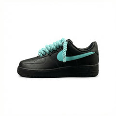 Custom Nike AIR Force 1 Sneaker - Dicke/Rope Schnürsenkel Schwarz Blau