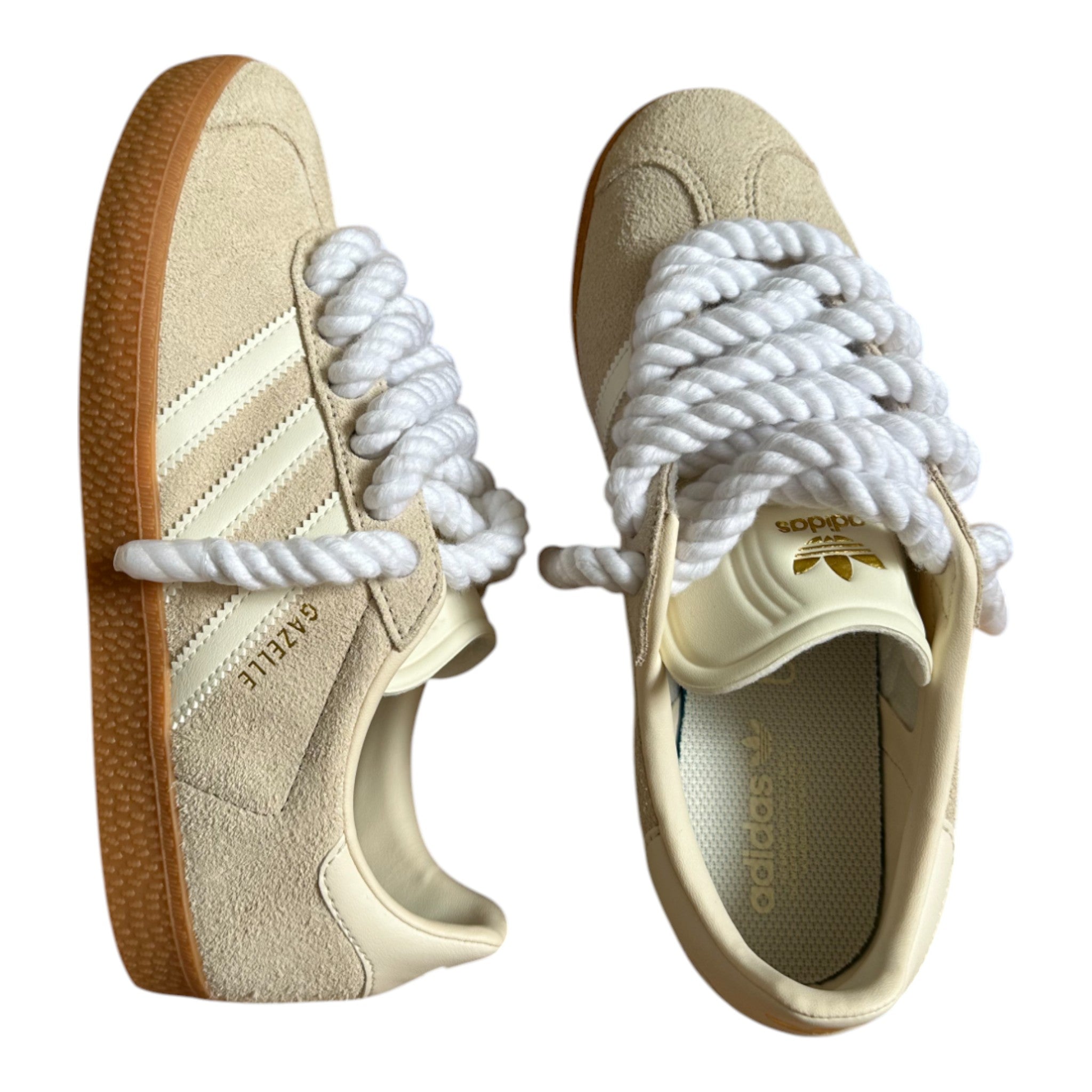 ADIDAS Gazelle Beige Customized - Rope Schnürsenkel Weiß