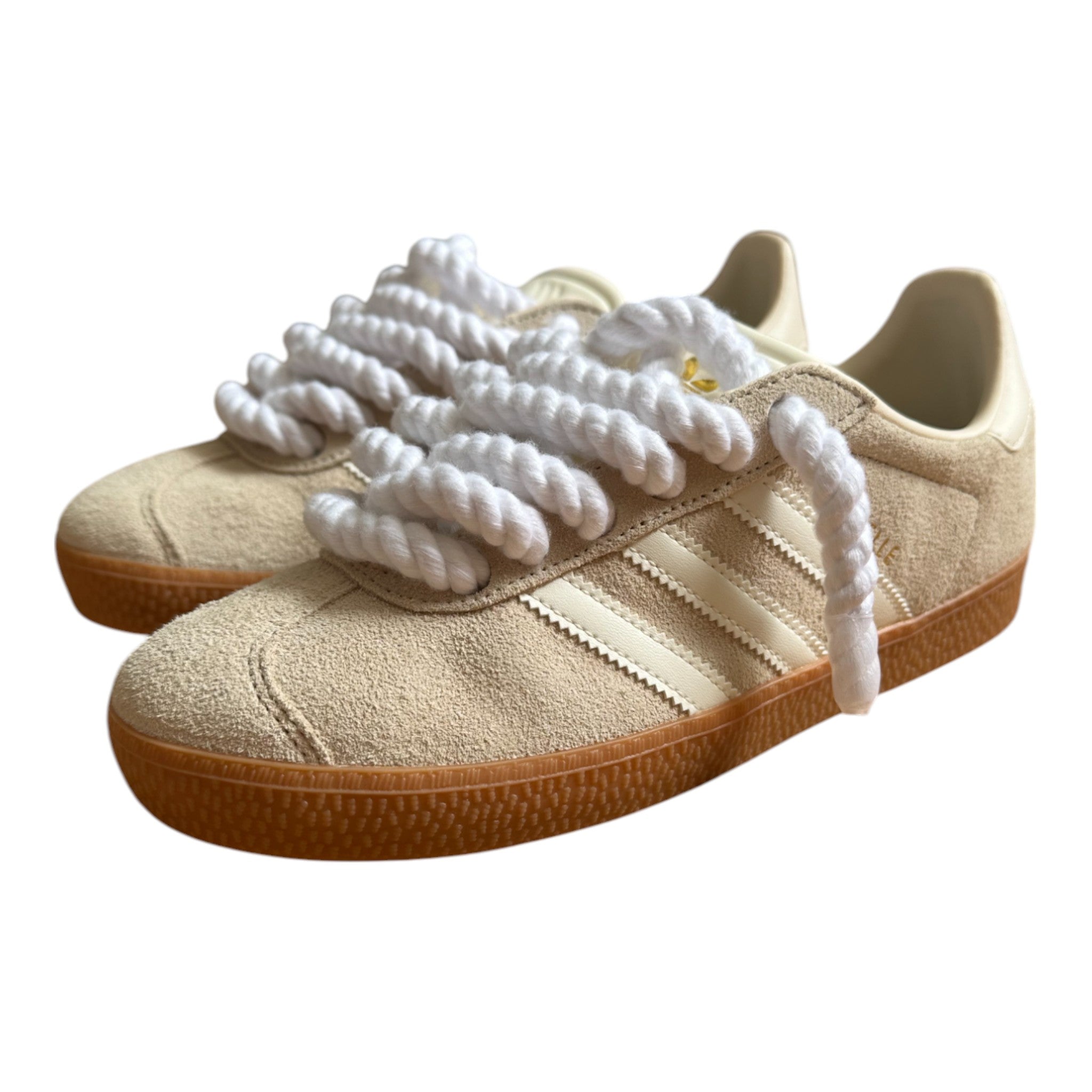 ADIDAS Gazelle Beige Customized - Rope Schnürsenkel Weiß