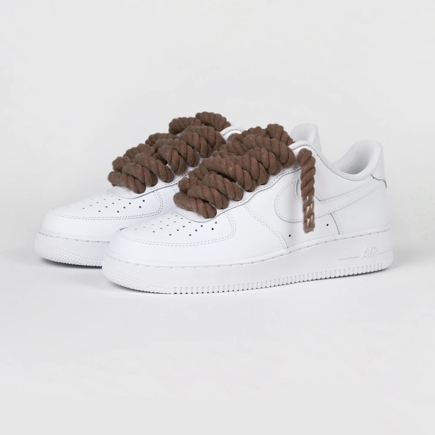 Baskets Nike AIR Force 1 personnalisées - Lacets épais/Corde Marron foncé