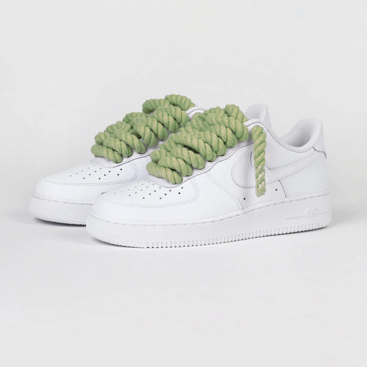 Baskets Nike AIR Force 1 personnalisées - Lacets en corde vert herbe