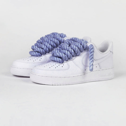 Baskets Nike AIR Force 1 personnalisées - Lacets épais/Corde Denim Bleu