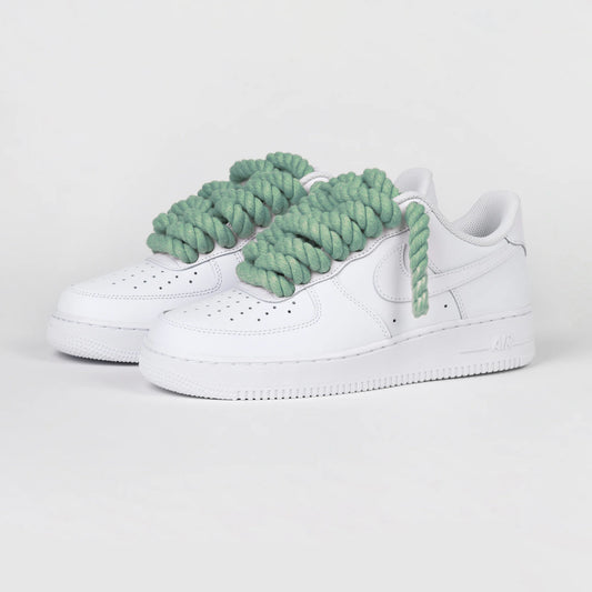 Baskets Nike AIR Force 1 personnalisées - Lacets en corde vert forêt