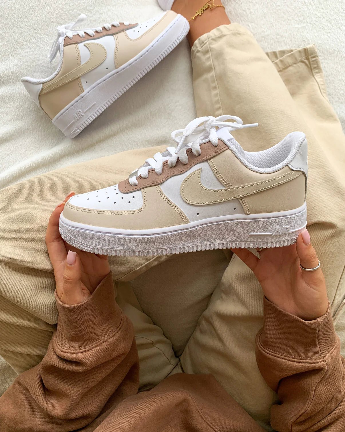 Custom Nike AIR Force 1 Sneaker - Cappuccino - julescustomizedkicks