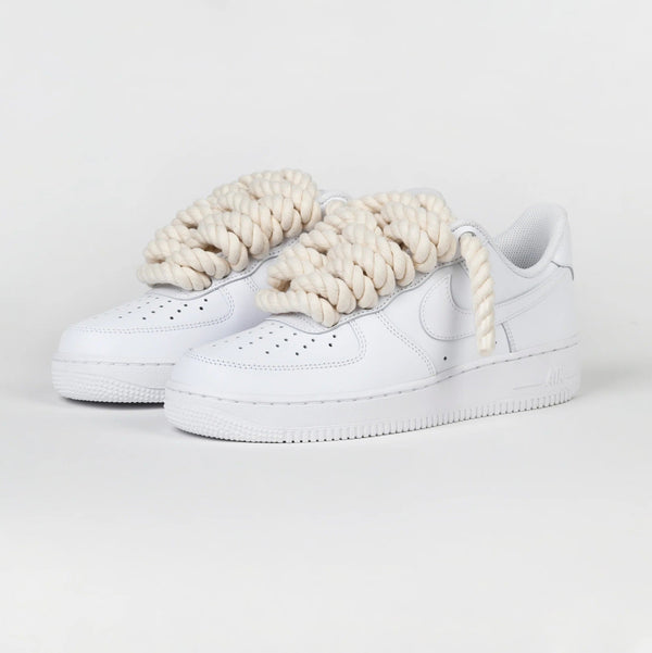 Custom Nike AIR Force 1 Sneaker - Rope Schnürsenkel Creme