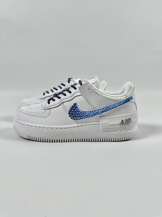 Custom Nike AIR Force Shadow 1 Sneaker - Swarovski Strasssteine 2.0 Blue - julescustomizedkicks