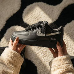 Custom Nike AIR Force 1 Sneaker - Swarov x Dicke/Rope Schnürsenkel Schwarz