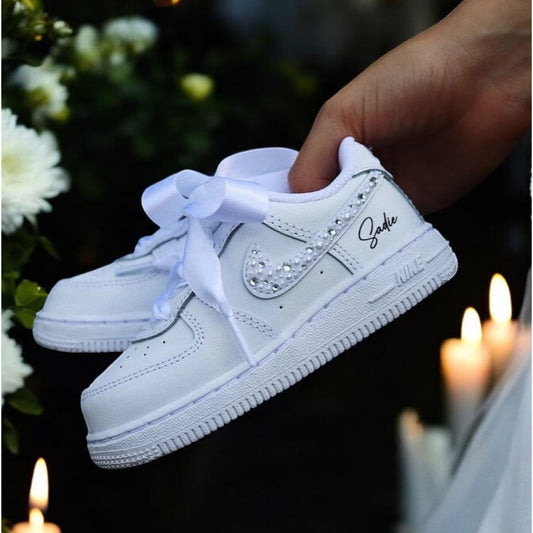 Baskets Nike AIR Force 1 personnalisées pour bébé - Caffe Latté Baby Edition