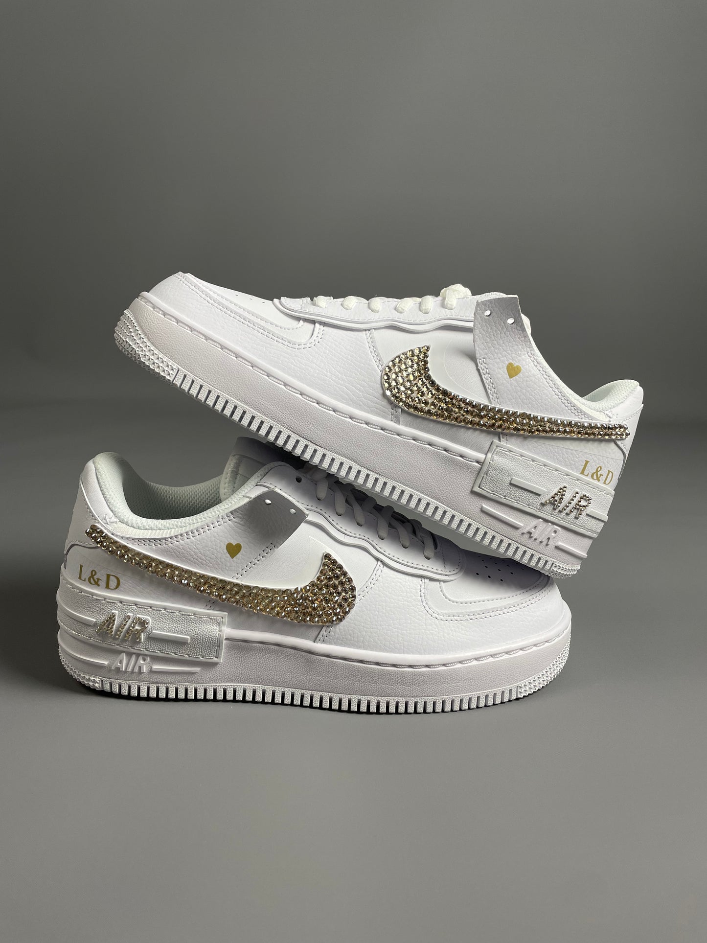 Baskets Nike AIR Force Shadow 1 personnalisées - OR ROSE Strass Swarovski ÉDITION MARIAGE