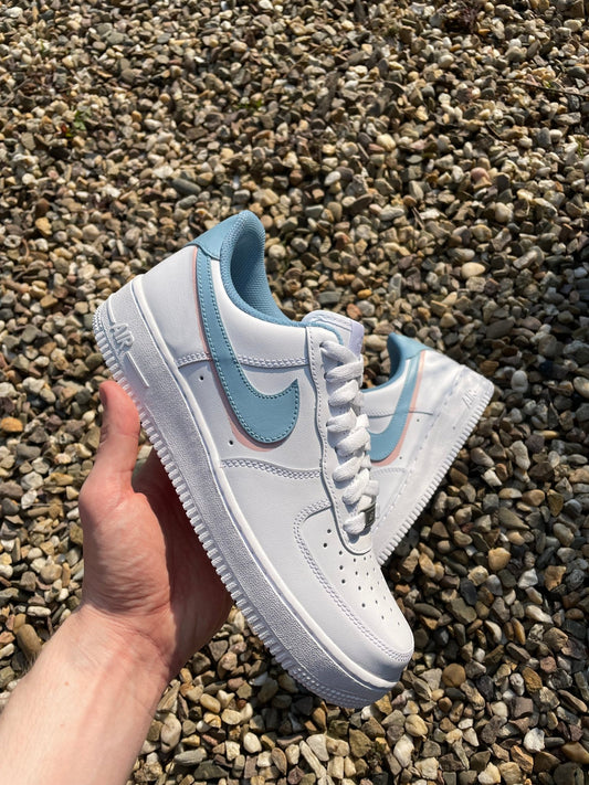 Custom Nike AIR Force 1 Sneaker - Blue Bubblegum - julescustomizedkicks