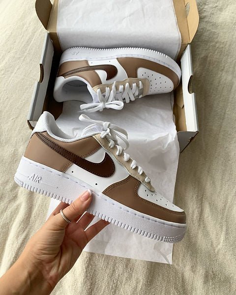 Custom Nike AIR Force Sneaker Cold Coffee Brown Beige