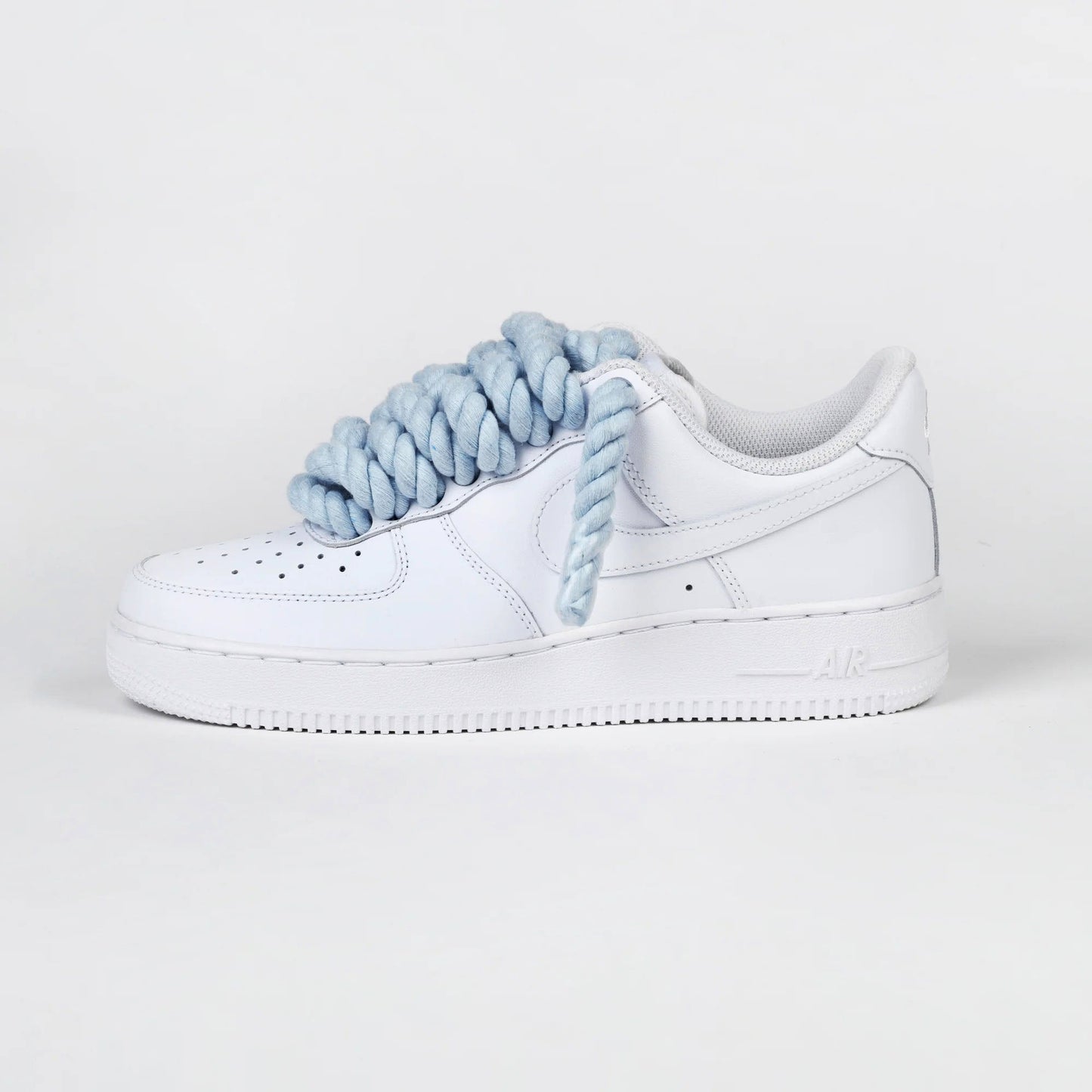 Custom Nike AIR Force 1 Sneaker - Dicke Schnürsenkel/Rope Babyblau - julescustomizedkicks