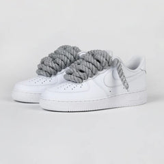 Custom Nike AIR Force 1 Sneaker - Dicke Schnürsenkel/Rope Grau - julescustomizedkicks