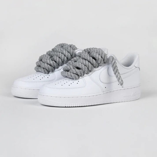 Custom Nike AIR Force 1 Sneaker - Dicke Schnürsenkel/Rope Grau - julescustomizedkicks